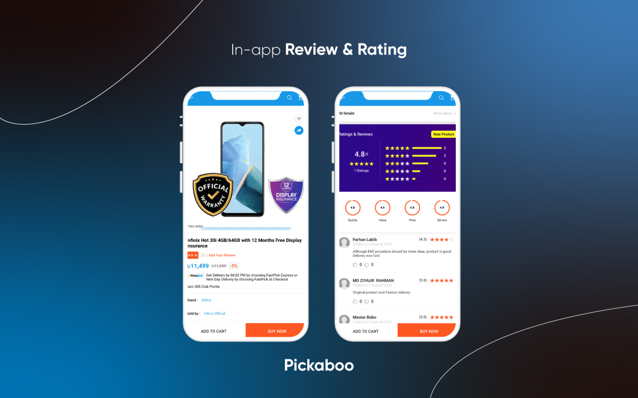 Product review and rating in mobile app